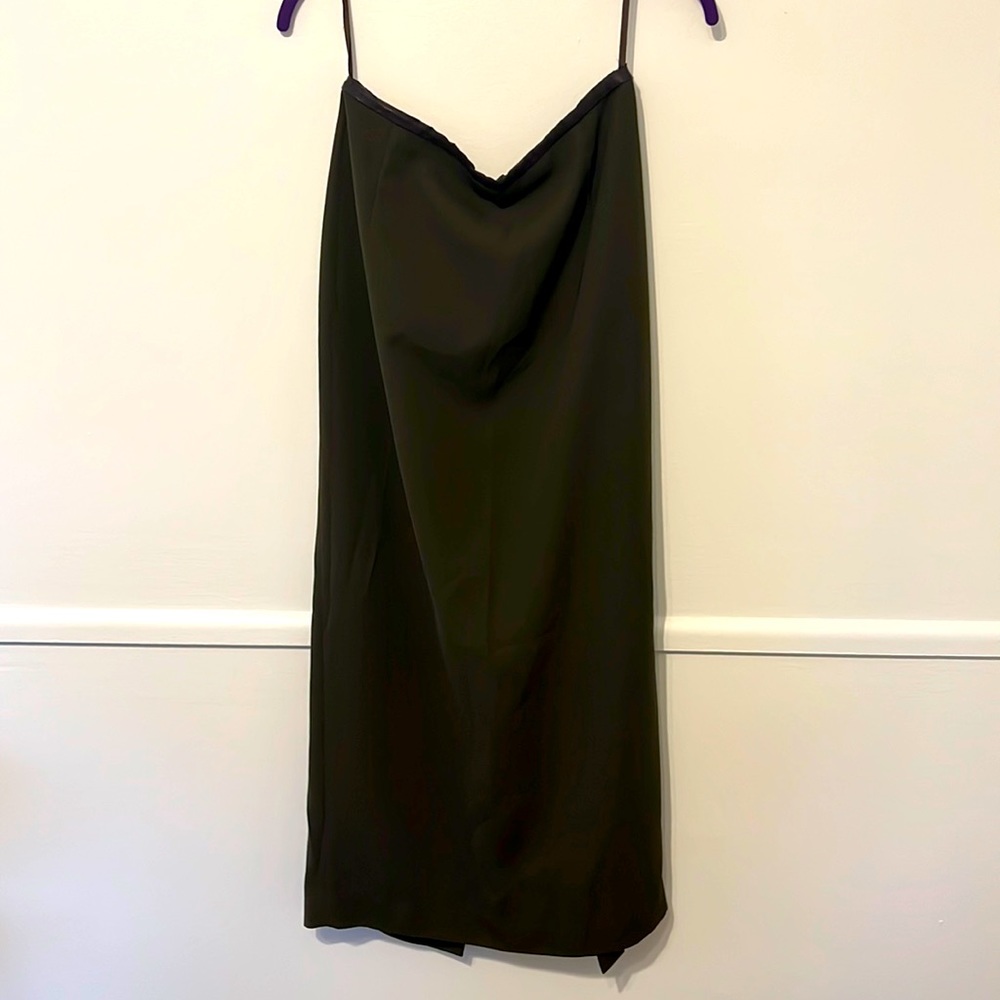 Vintage evergreen skirt with leather trim on top